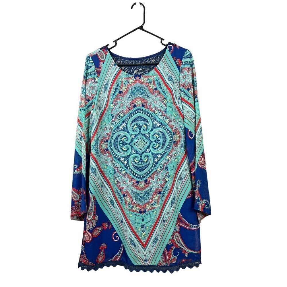 Sequin Hearts Women's Multi Blue Designed Loose Fitting Dress